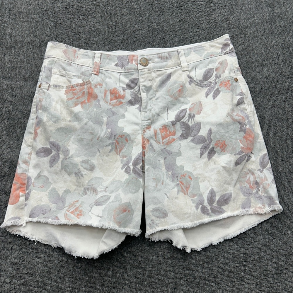 Code Bleu Women's Plus Size 14W Floral Bermuda Shorts Elastic Waist Cottagecore